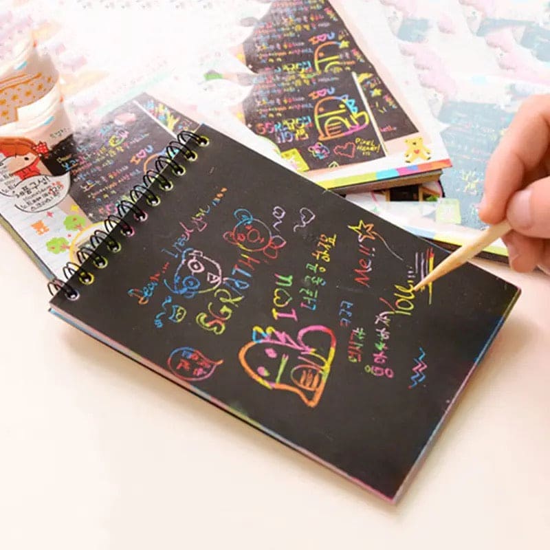 Children Graffiti Notebook, Black Page Magic Drawing Book, Painting Notepad for Kids, DIY Scratch Drawing Notes Paper, Graffiti Painting Coils Drawing Book, Color Scratch Art Mini Notes, Scraping Drawing Paper Children Graffiti Notebook, Black Page Magic Drawing Book, Painting Notepad for Kids, DIY Scratch Drawing Notes Paper, Graffiti Painting Coils Drawing Book, Color Scratch Art Mini Notes, Scraping Drawing Paper